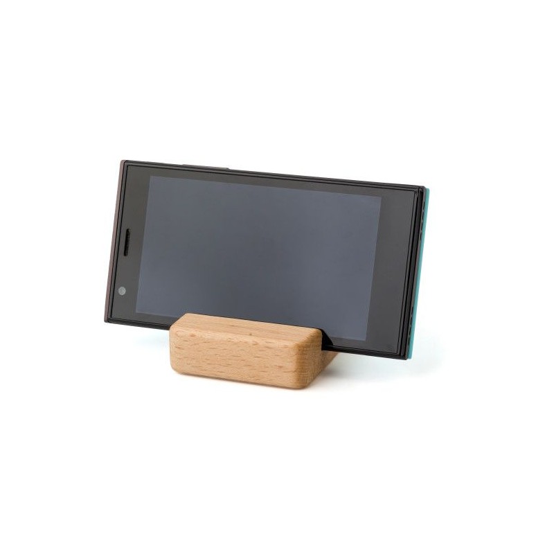 Support en bois d'hévéa personnalisé pour téléphone - Nyla Matières : bois Couleurs : brun goodies publicitaire événementiel