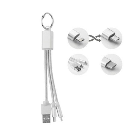 Porte-clés Pratique Personnalisé Chargeur USB 3 Types RIZO Matières : PVC Couleurs : argenté personnalisable avec votre logo