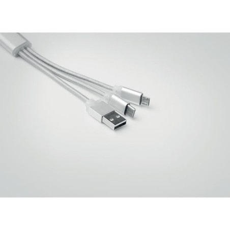 Porte-clés Pratique Personnalisé Chargeur USB 3 Types RIZO Matières : PVC Couleurs : argenté impression logo haute qualité