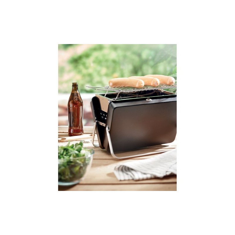 Barbecue portable personnalisable avec support - BBQ TO GO Matières : acier inoxydable Couleurs : noir goodies publicitaire évén