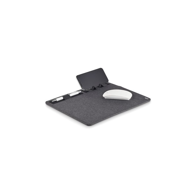 Tapis de souris  RPET avec chargeur sans fil personnalisé - SUPERPAD Matières : PET recyclé Couleurs : pierre personnalisable av