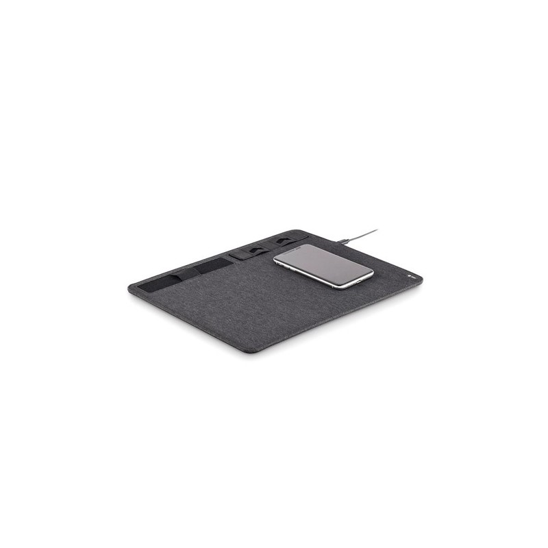 Tapis de souris  RPET avec chargeur sans fil personnalisé - SUPERPAD Matières : PET recyclé Couleurs : pierre cadeau entreprise 