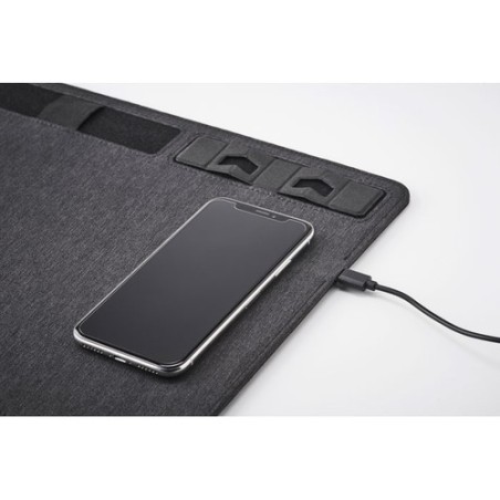 Tapis de souris  RPET avec chargeur sans fil personnalisé - SUPERPAD Matières : PET recyclé Couleurs : pierre marquage laser ult