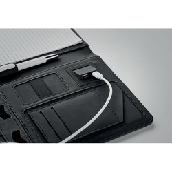 Conférencier A5 personnalisé avec powerbank  POWERNOTY Couleurs : noir goodies publicitaire événementiel