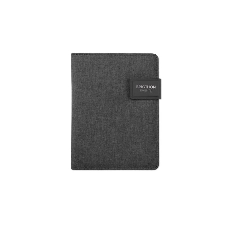 Conférencier A5 personnalisé avec powerbank  POWERNOTY Couleurs : noir impression haute définition