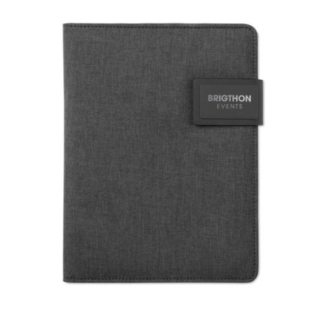 Conférencier A5 personnalisé avec powerbank  POWERNOTY Couleurs : noir impression haute définition