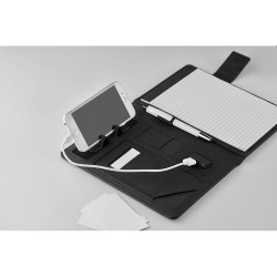 Conférencier A5 personnalisé avec powerbank  POWERNOTY Couleurs : noir marquage laser ultra précis