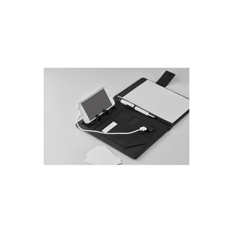 Conférencier A5 personnalisé avec powerbank  POWERNOTY Couleurs : noir marquage laser ultra précis