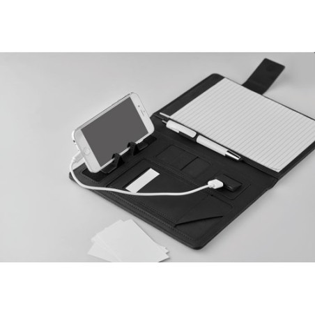 Conférencier A5 personnalisé avec powerbank  POWERNOTY Couleurs : noir marquage laser ultra précis