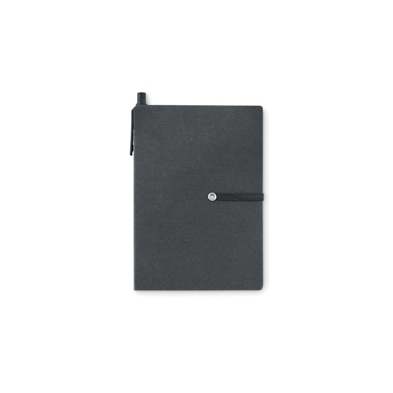 Carnet ligné recyclé personnalisé avec stylo  RECONOTE Matières : papier Couleurs : noir cadeau entreprise pas cher