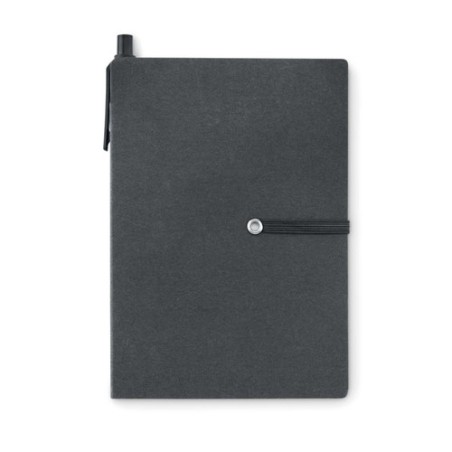 Carnet ligné recyclé personnalisé avec stylo  RECONOTE Matières : papier Couleurs : noir cadeau entreprise pas cher