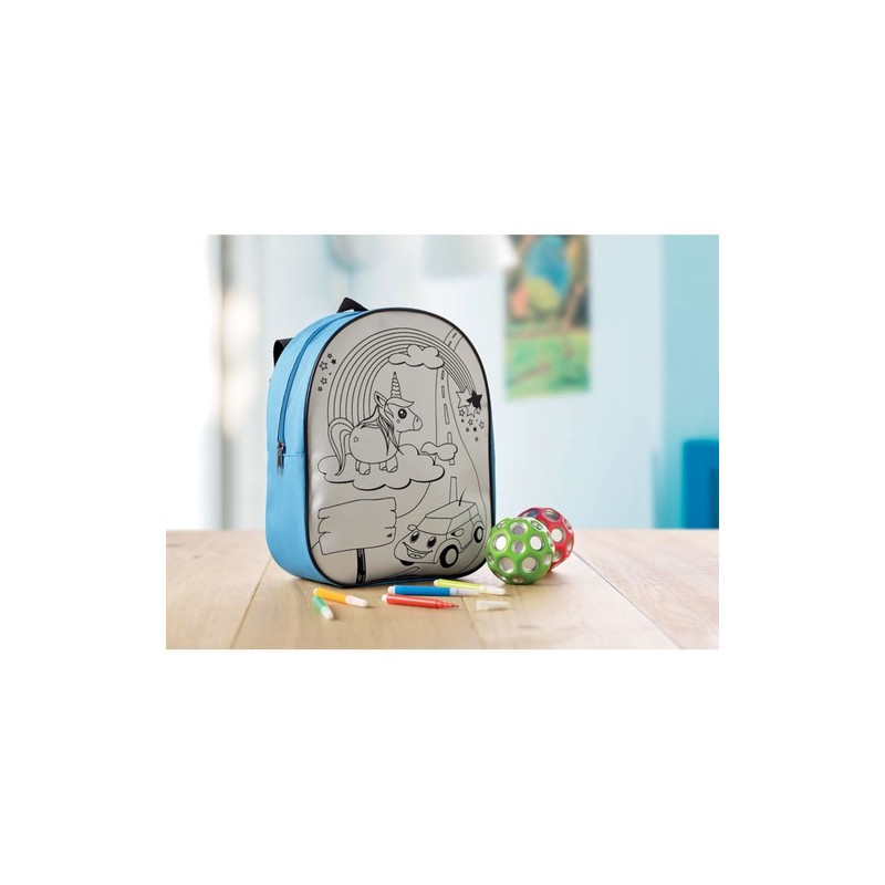 Sac à dos à colorier personnalisé en 600D - BACKSKETCHY Matières : PET Couleurs : turquoise goodies publicitaire événementiel