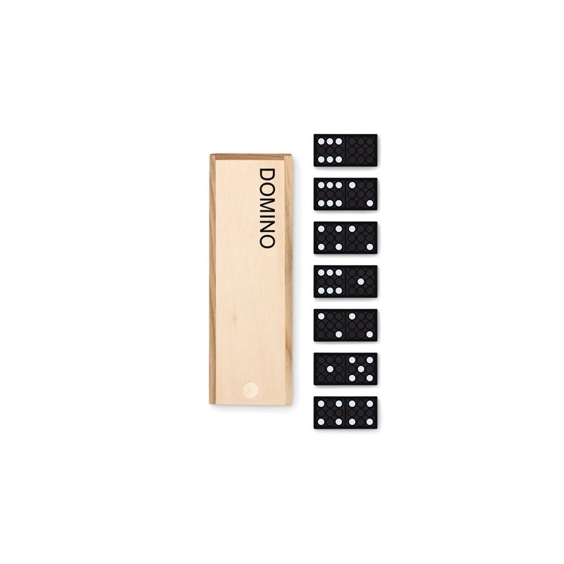 Jeu de domino en bois dans une boîte - Cadeau d'entreprise unique Matières : MDF Couleurs : bois personnalisable avec votre logo