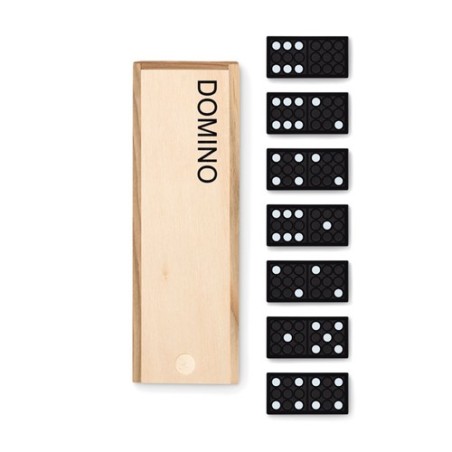 Jeu de domino en bois dans une boîte - Cadeau d'entreprise unique Matières : MDF Couleurs : bois personnalisable avec votre logo