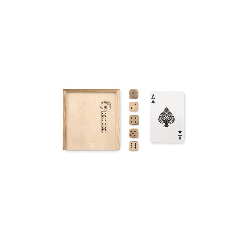 Cartes à jouer personnalisées et 5 dés s - LAS VEGAS Matières : papier Couleurs : bois personnalisable avec votre logo