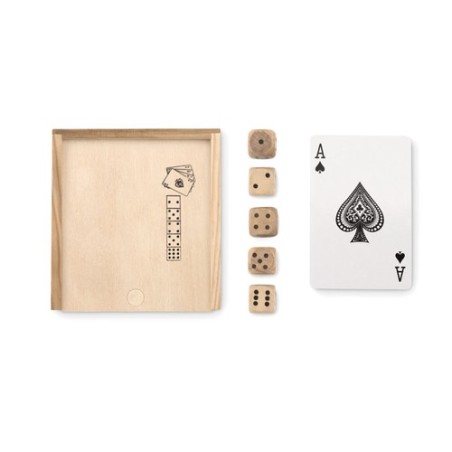 Cartes à jouer personnalisées et 5 dés s - LAS VEGAS Matières : papier Couleurs : bois personnalisable avec votre logo