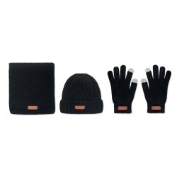 Set d'Hiver Éco-responsable en RPET 3 pièces - DENALI Matières : PET recyclé Couleurs : noir cadeau entreprise pas cher