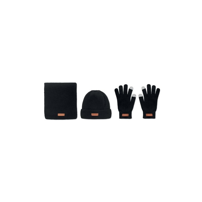 Set d'Hiver Éco-responsable en RPET 3 pièces - DENALI Matières : PET recyclé Couleurs : noir cadeau entreprise pas cher