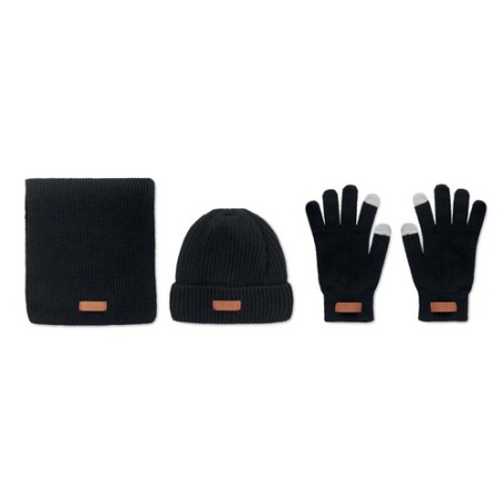 Set d'Hiver Éco-responsable en RPET 3 pièces - DENALI Matières : PET recyclé Couleurs : noir cadeau entreprise pas cher
