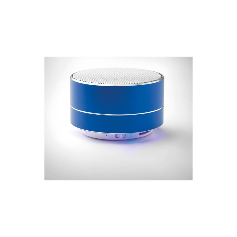 Haut-parleur rond sans fil personnalisé audio premium SOUND Matières : aluminium Couleurs : bleu royal marquage laser ultra préc