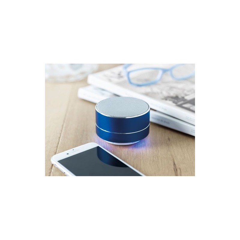 Haut-parleur rond sans fil personnalisé audio premium SOUND Matières : aluminium Couleurs : bleu royal objet promotionnel éco-re