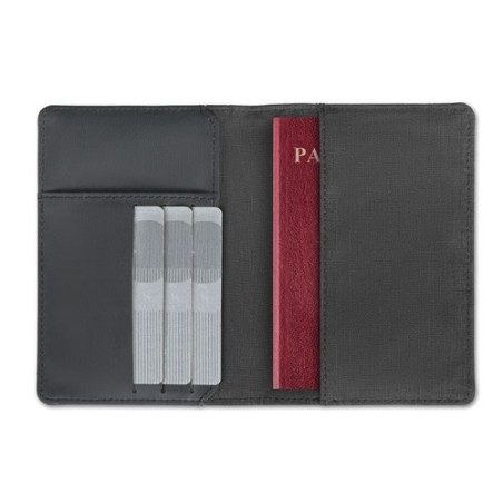 Support de passeport 2 tons personnalisé - SHIELDOC Matières : PET Couleurs : noir personnalisable avec votre logo