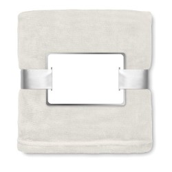 Couverture  en flanelle blanche - DAVOS Matières : PET Couleurs : beige objet promotionnel éco-responsable