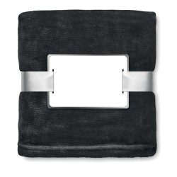 Couverture  en flanelle blanche - DAVOS Matières : PET Couleurs : noir impression logo haute qualité