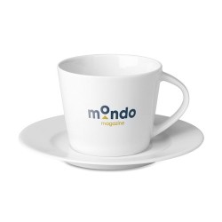 Tasse et soucoupe Cappuccino personnalisée élégante à Paris Matières : porcelaine Couleurs : blanc cadeau entreprise pas cher