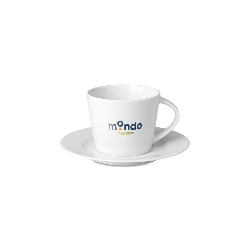 Tasse et soucoupe Cappuccino personnalisée élégante à Paris Matières : porcelaine Couleurs : blanc cadeau entreprise pas cher