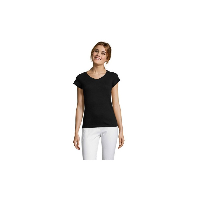 T-shirt Femme Col V Personnalisé Confortable 100% Coton pas cher - MOON Matières : coton Taille textile : L Couleurs : noir prof