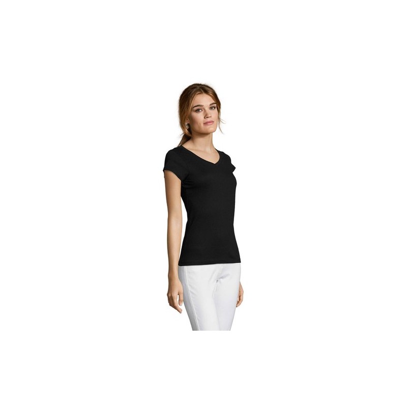 T-shirt Femme Col V Personnalisé Confortable 100% Coton pas cher - MOON Matières : coton Taille textile : L Couleurs : noir prof