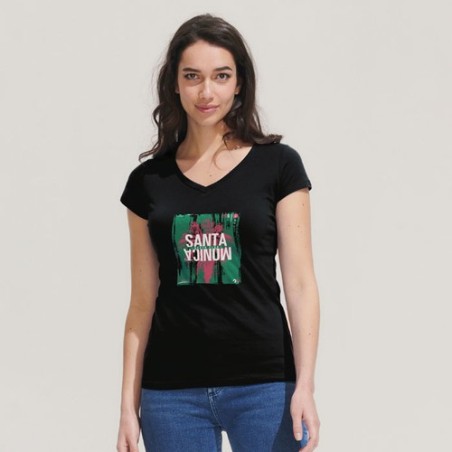 T-shirt Femme Col V Personnalisé Confortable 100% Coton pas cher - MOON Matières : coton Taille textile : L Couleurs : noir prof