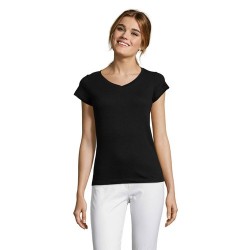 T-shirt Femme Col V Personnalisé Confortable 100% Coton pas cher - MOON Matières : coton Taille textile : M Couleurs : noir prof
