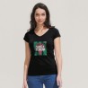 T-shirt Femme Col V Personnalisé Confortable 100% Coton pas cher - MOON Matières : coton Taille textile : S Couleurs : noir prof