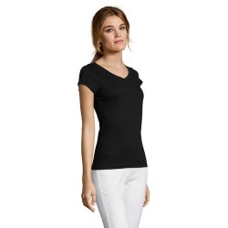 T-shirt Femme Col V Personnalisé Confortable 100% Coton pas cher - MOON Matières : coton Taille textile : XXL Couleurs : noir pr