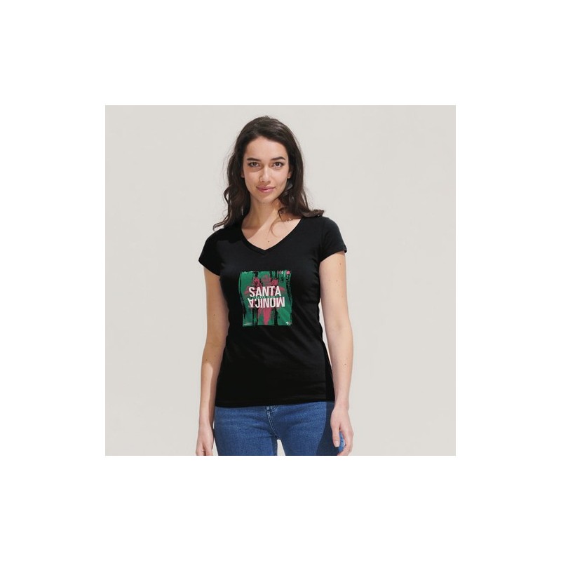 T-shirt Femme Col V Personnalisé Confortable 100% Coton pas cher - MOON Matières : coton Taille textile : XXL Couleurs : noir pr
