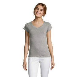 T-shirt Femme Col V Personnalisé Confortable 100% Coton pas cher - MOON Matières : coton Taille textile : 3XL Couleurs : gris ch