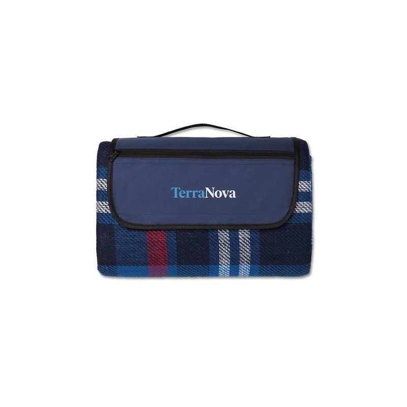 Couverture écossaise personnalisée confort et style CENTRAL PARK Matières : PET Couleurs : bleu goodies publicitaire événementie