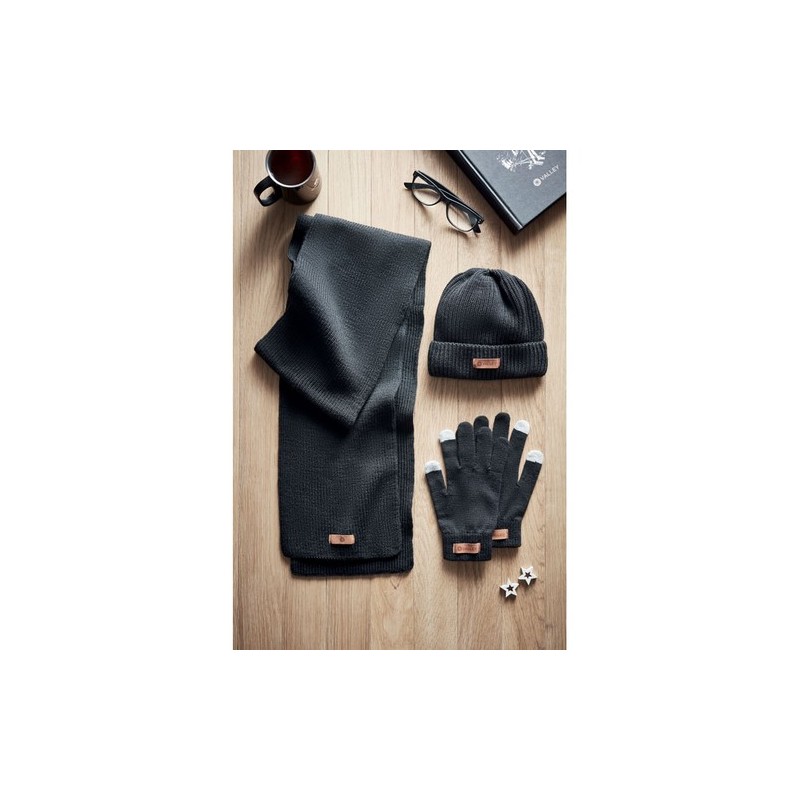 Set d'Hiver Éco-responsable en RPET 3 pièces - DENALI Matières : PET recyclé Couleurs : noir marquage laser ultra précis