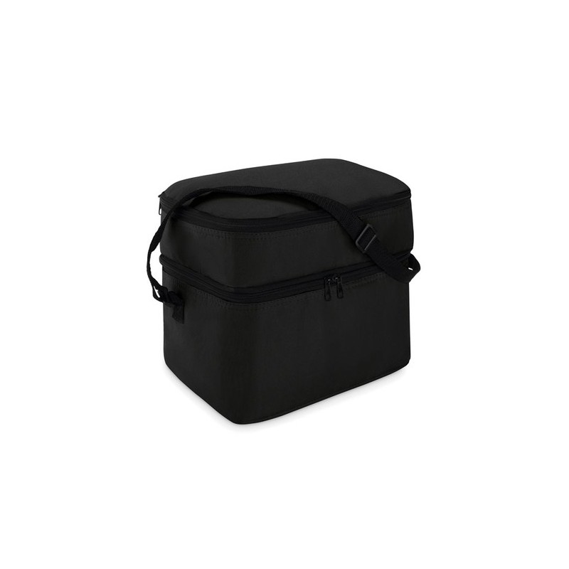 Sac isotherme personnalisé pratique à 2 compartiments CASEY Matières : polyéthylène (PE) Couleurs : noir cadeau client original