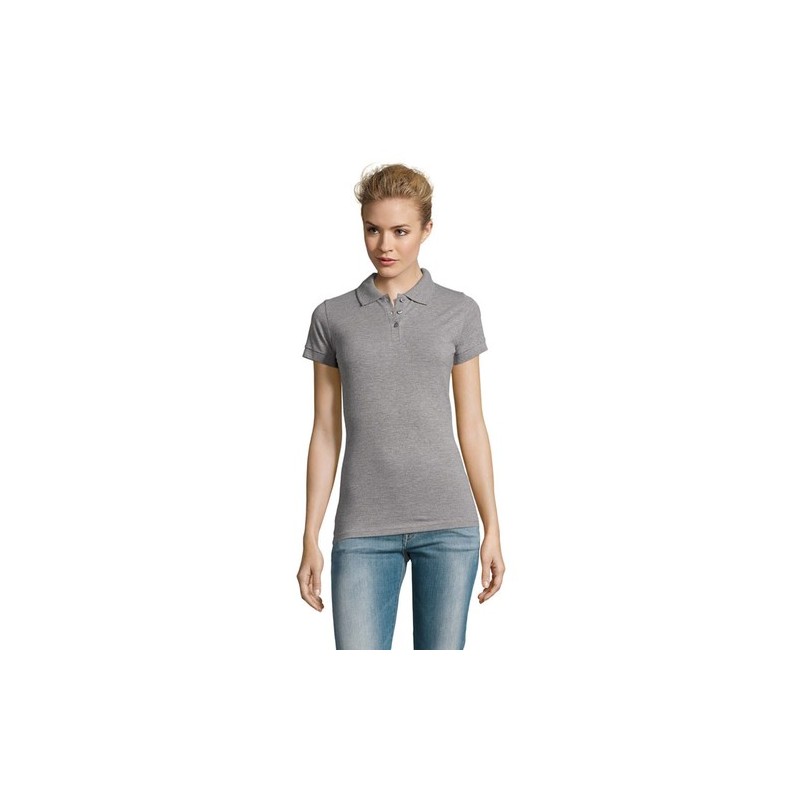 Polo Femme Personnalisable 100% Coton - SOL'S Matières : coton Taille textile : XL Couleurs : gris chiné marquage couleur éclata