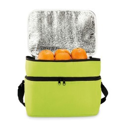 Sac isotherme personnalisé pratique à 2 compartiments CASEY Matières : polyéthylène (PE) Couleurs : vert citron marquage couleur