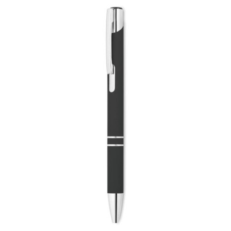 Stylo bille poussoir personnalisé finition AOSTA Matières : aluminium Couleurs : noir cadeau collaborateur premium