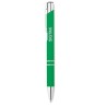 Stylo bille poussoir personnalisé finition AOSTA Matières : aluminium Couleurs : vert accessoire événementiel unique