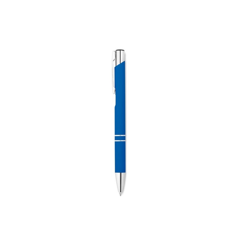 Stylo bille poussoir personnalisé finition AOSTA Matières : aluminium Couleurs : bleu royal personnalisable avec votre logo