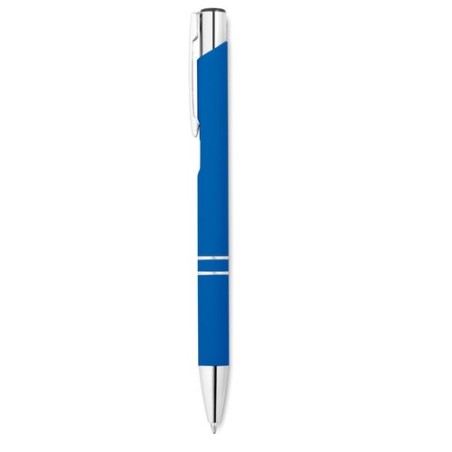 Stylo bille poussoir personnalisé finition AOSTA Matières : aluminium Couleurs : bleu royal personnalisable avec votre logo