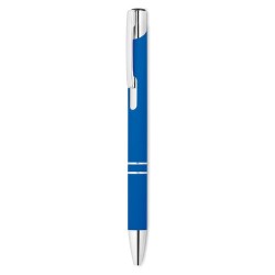 Stylo bille poussoir personnalisé finition AOSTA Matières : aluminium Couleurs : bleu royal personnalisation rapide en France