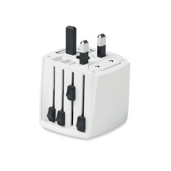 Adaptateur Universel Personnalisé Haute Sécurité 2-Pole MUV Micro Matières : ABS Couleurs : blanc cadeau entreprise pas cher
