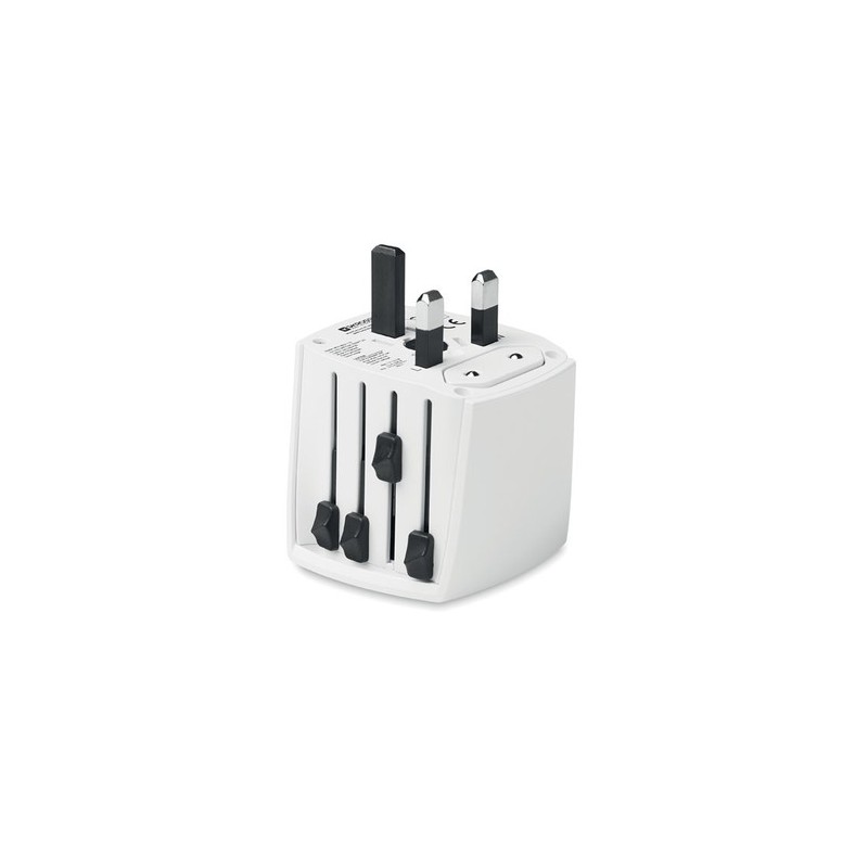 Adaptateur Universel Personnalisé Haute Sécurité 2-Pole MUV Micro Matières : ABS Couleurs : blanc cadeau entreprise pas cher